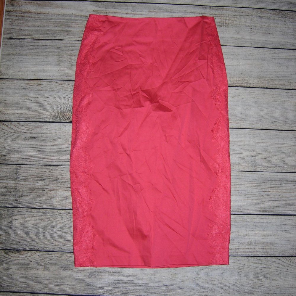 NY&Co Pink Lace Trimmed Knee Length Pencil Skirt 2 NEW WITH TAG
